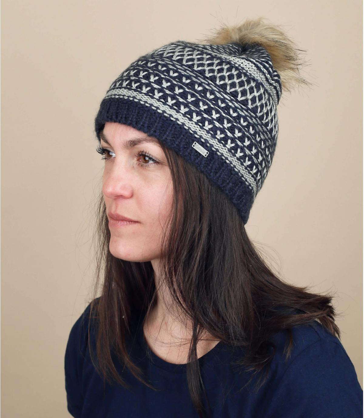 bonnet motif noir blanc Aurora Beanie navy